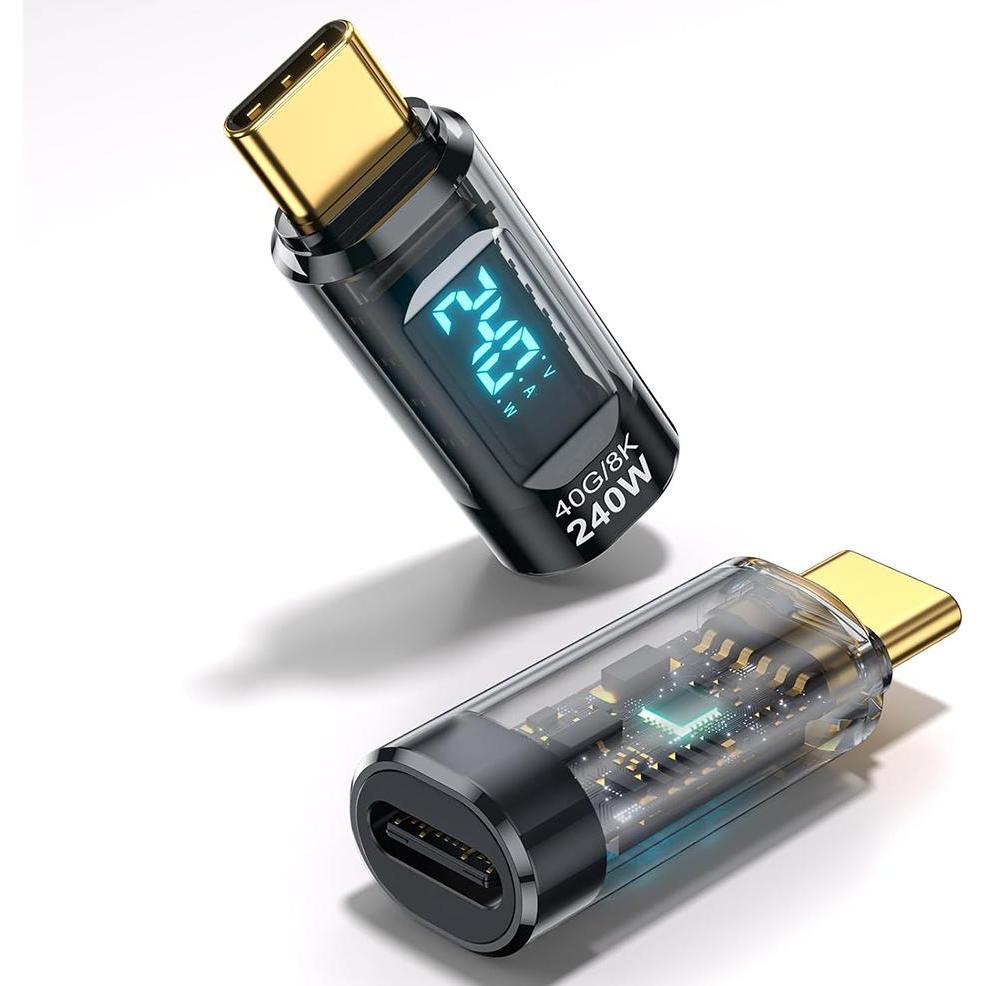 Techsuit - Adapter DataBoost (A23) - USB-C, LED Digital Display, 40Gbps, 8K@60Hz, PD240W - Gray (USB-C), Adattatore dati + video, Grigio