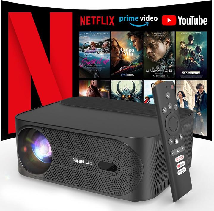 Nigecue 4K Heimkino Beamer YG381 mit Autofokus & Dolby Audio (4K, 1200 lm)
