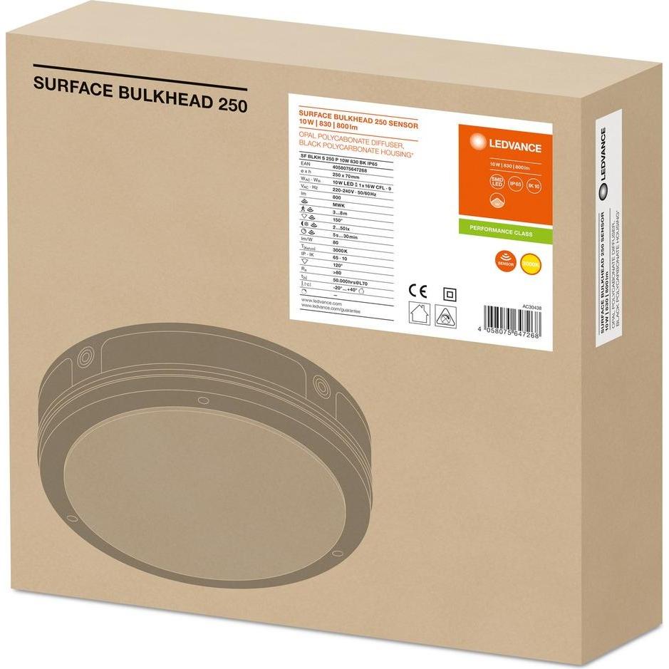 Thumbnail - Ledvance, Wandleuchte + Deckenleuchte, SF BLKH S 250 P10W 830 BK IP65 (800 lm)
