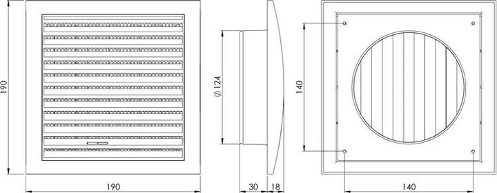 Image du produit Europlast GRILLE RÉGLABLE 190X190/D125, WHITE