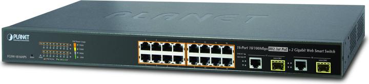 Immagine prodotto Planet 16 porte 10/100TX 802.3at PoE + 2 porte Gigabit TP/SFP (18 porte)