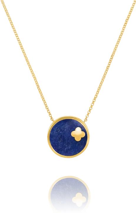 Image du produit Charles Garnier Collier LÉGENDE à Pendentif rond & Trèfle en Argent Doré & lapis-Lazuli (Argent)