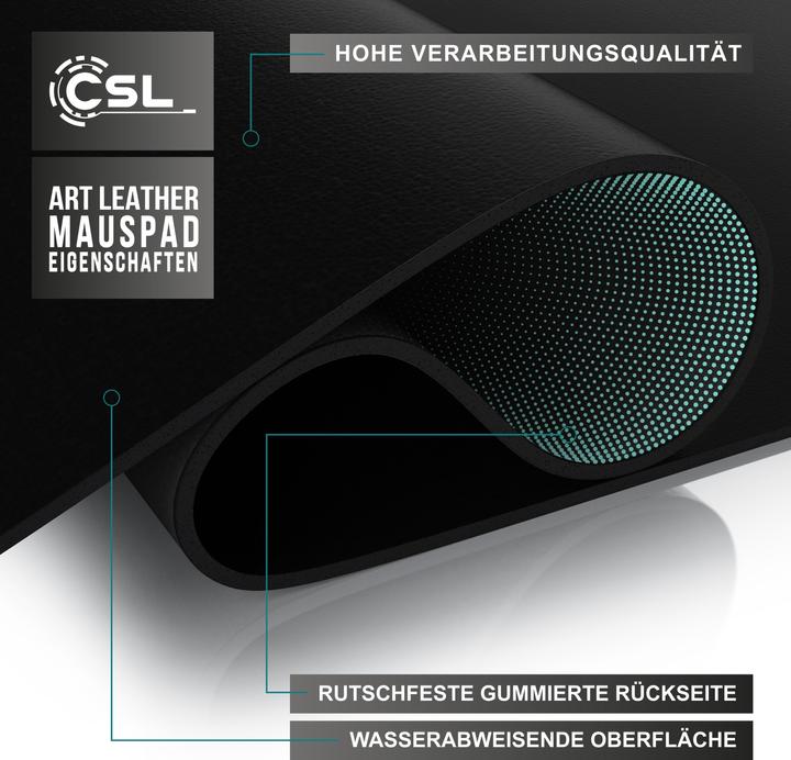 Produktbild CSL Mauspad, Mausmatte XXL, Elegante Leder Optik, Schreibtischunterlage 900 x 400 mm, schwarz mit Logo (XXL)