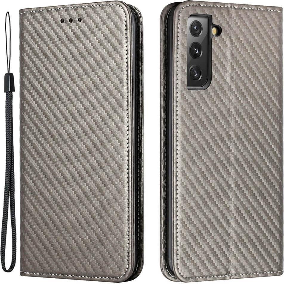 Cover-Discount Galaxy S23+ - Carbon Look Flip Case Hülle grau (Samsung Galaxy S23+), Smartphone Hülle, Grau