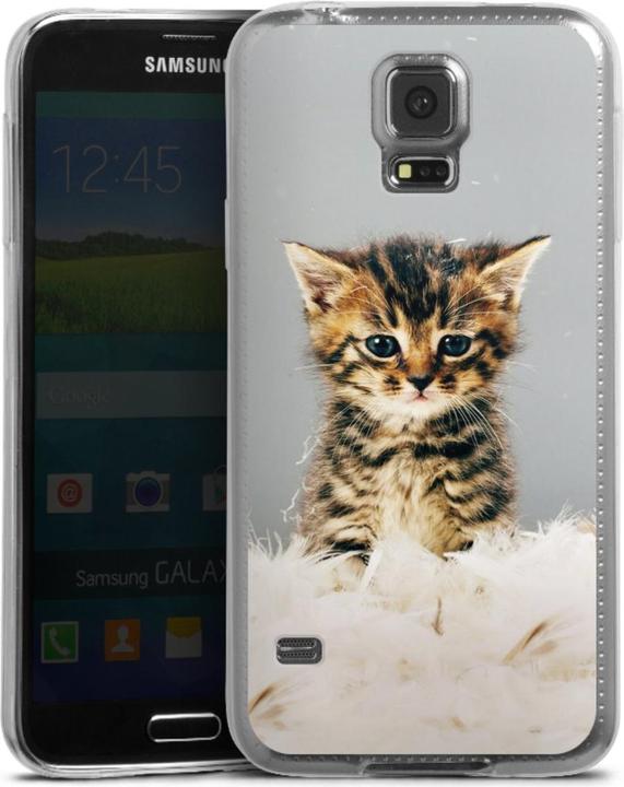 Produktbild DeinDesign Slim Case für Samsung Galaxy S5 Silikon Hülle Ultra Dünn Handyhülle Feder Haustier Katze (Samsung Galaxy S5)