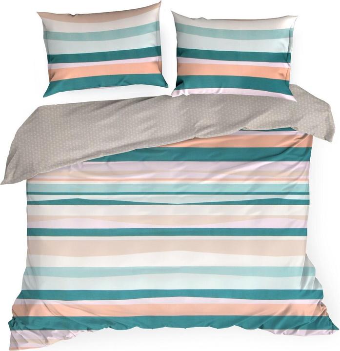 Eurofirany Literie 220x200 cm en macosatine de coton Beige, pièce de monnaie à rayures Esprit (Housse de couette, 220 x 200 cm)