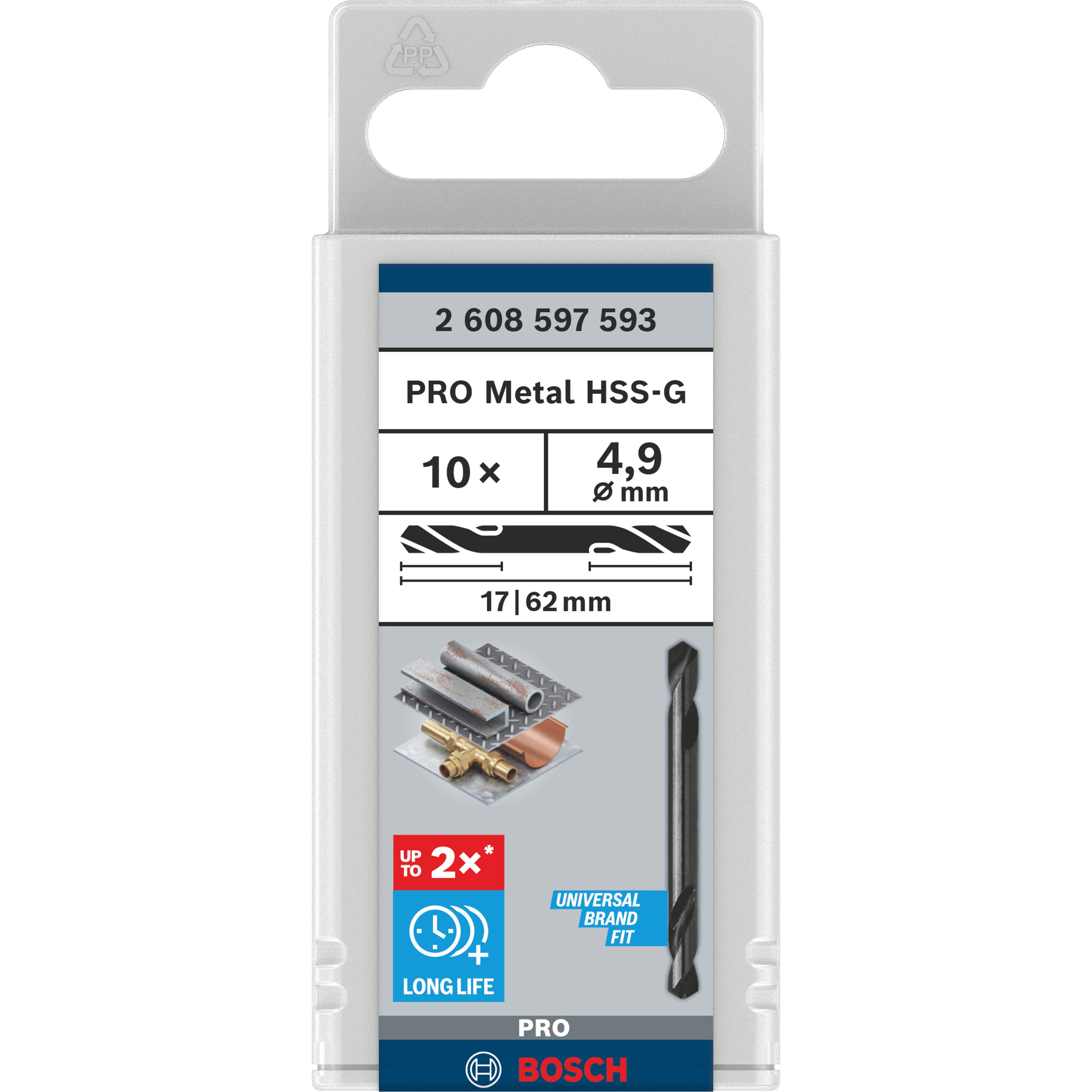 Thumbnail - Bosch Professional Zubehör, Bohrereinsatz, PRO Metal HSS-G Spiralbohrer mit Doppelklinge, 4,9 x 17 x 62 mm (4.9 mm)