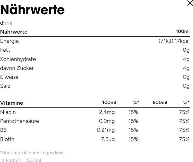 Valori nutrizionali e ingredienti Focuswater cura (Mirabelle e Rabarbaro, 6 x)