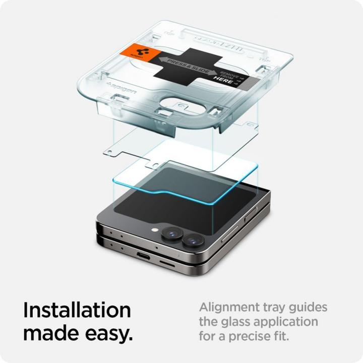 Produktbild Spigen EZ Fit Gehärtetes Glas Clear Displayschutzfolie Samsung Galaxy Z Flip 6 2-Pack (2 Stück, Samsung Galaxy Z Flip6)