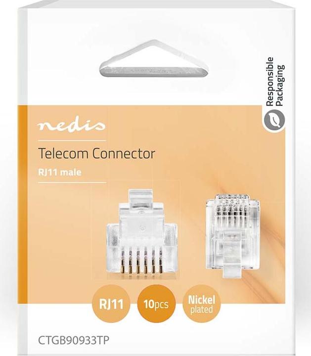 Produktbild Nedis Telefon Verbinder | Verbindungstyp: RJ12 | Gerade | Beschichtung: Vergoldet | PVC | Transparen