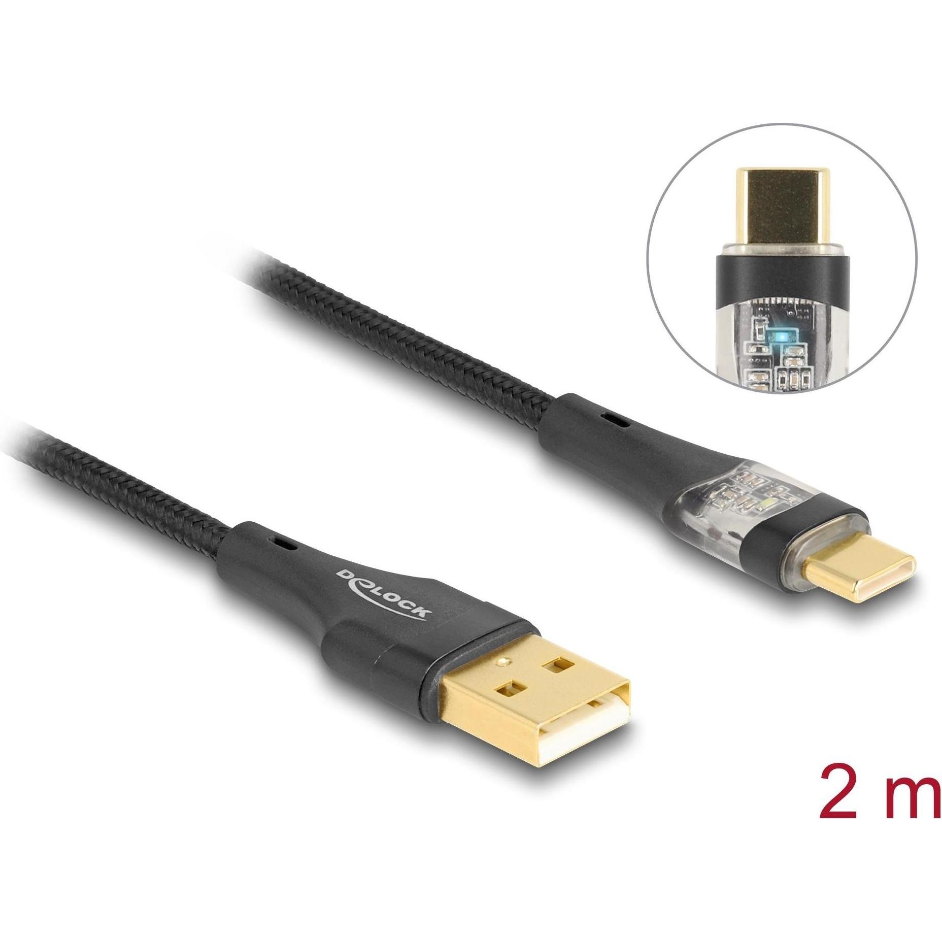 Delock USB 2.0 Kabel Typ-A Stecker zu USB Type-C Stecker mit (2 m, USB 2.0), USB Kabel