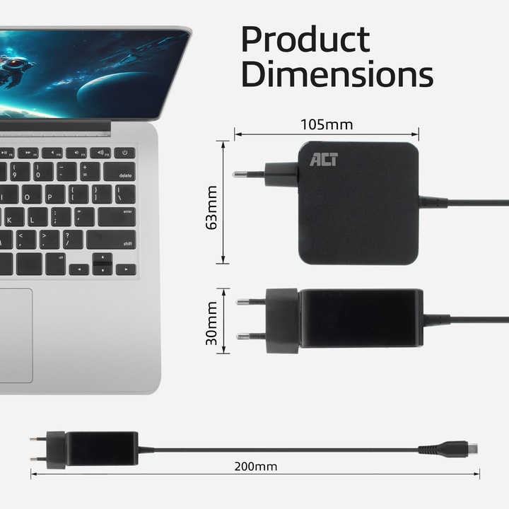 Immagine prodotto Caricatore da parete USB-C per laptop da 65W con profili Power Delivery, 2 metri (65 W)
