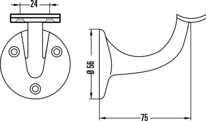 Actual product image Hermeta Handrail support 3505 aluminium silver anodised Diameter wall plate 56 mm curved support (Aluminium)