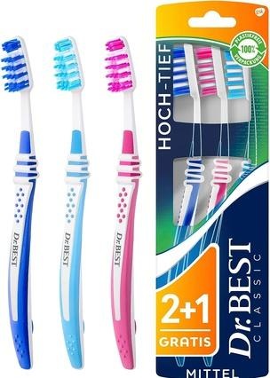 Actual product image Dr.Best Dr Best, a range of toothbrushes, soft, medium and hard, 3 pieces (Medium, 3 x)