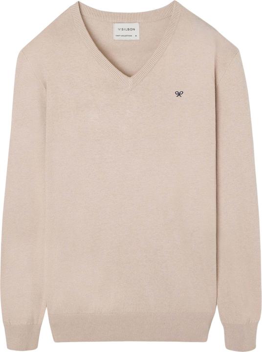 Image du produit Silbon Pull col v classique brodée de raquette de tennis sur le torse (S)