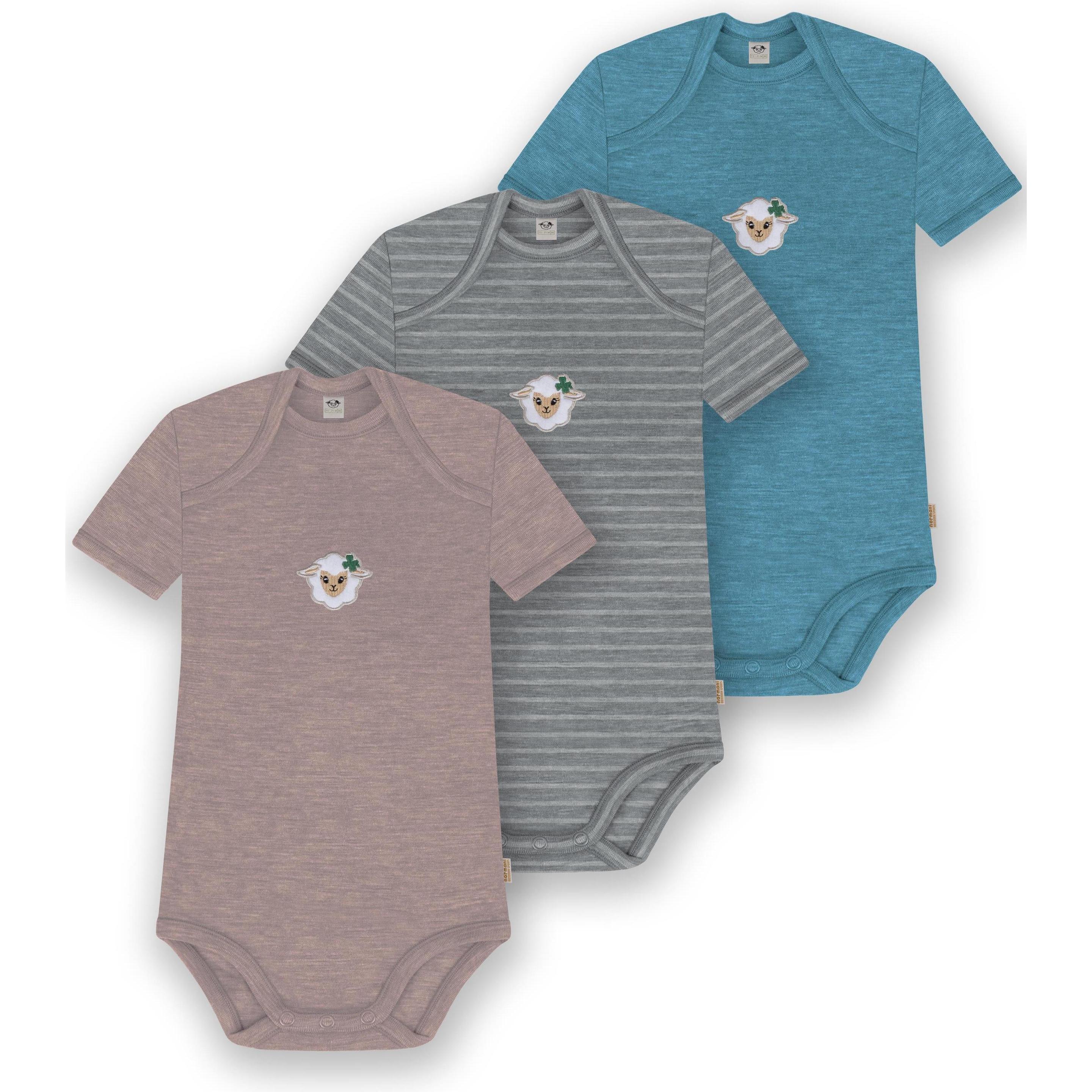 Normani, Herren, Body, 3er Set Baby Merino Body Kurzarm „Tauranga" - 9299, Blau, (62)