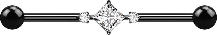 Actual product image Star Piercing Barbell schwarz mit zwei Kugeln zwei runde Kristalle mittig ein quadratischer Kristall (without brass, Titanium)