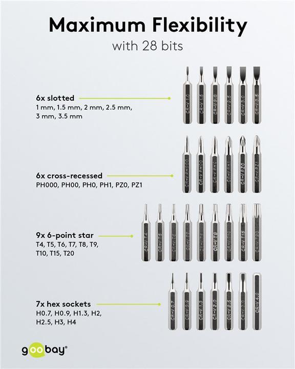 Produktbild Goobay Präzisionsschraubendreher-Set, 37-teilig, in Plastikbox (Phillipps-Kreuzschlitz (PH), Torx (TX), Hex, Pozidriv-Kreuzschlitz (PZ))