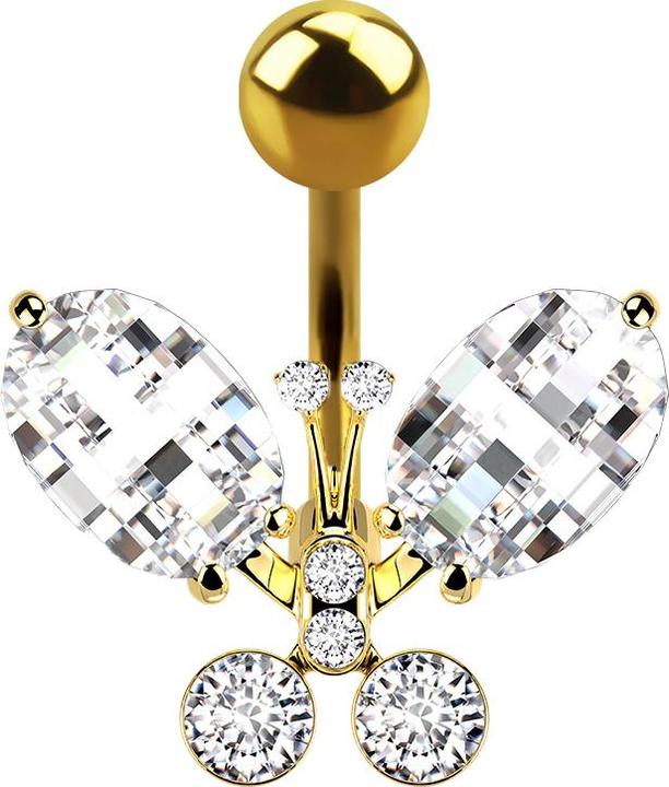Produktbild Star Piercing Banane 14k vergoldet mit Kugel Schmetterling (Messing, Chirurgenstahl 316L)