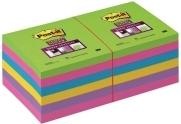 Produktbild 3M Super Sticky Notes assorterede farver, pakke a 12 stk.