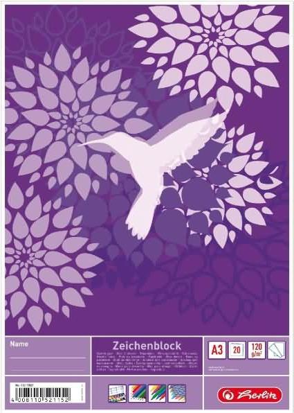 Produktbild Herlitz Zeichenblock DIN A3, 120 g/qm, 20 Blatt holzfrei, stabile Rückenpappe, mit Namensfeld auf der (A3, Blanko, Kein Einband)