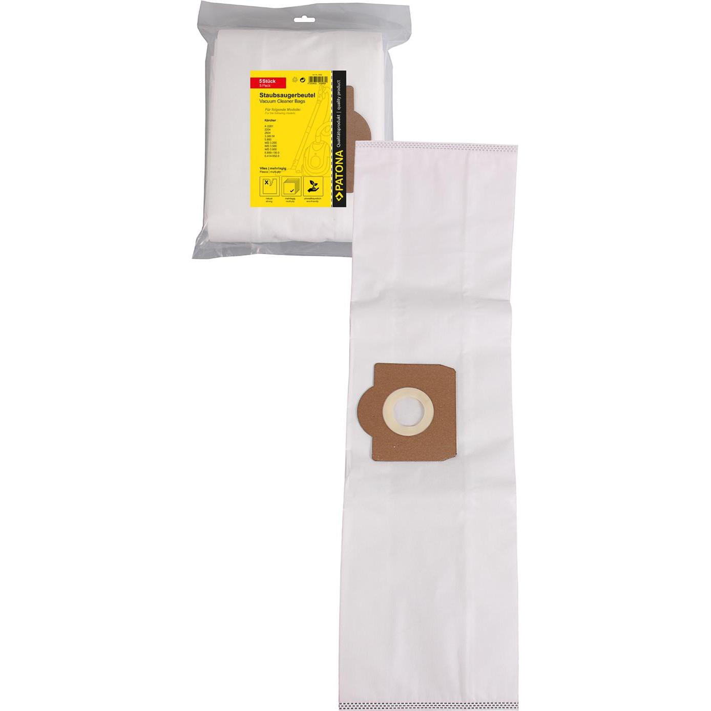 Patona 5 sacchi per aspirapolvere in pile multistrato per Kärcher A 2201 2204 2504 3.300M 5.800 WD 3.200, Sacchetti per aspirapolvere