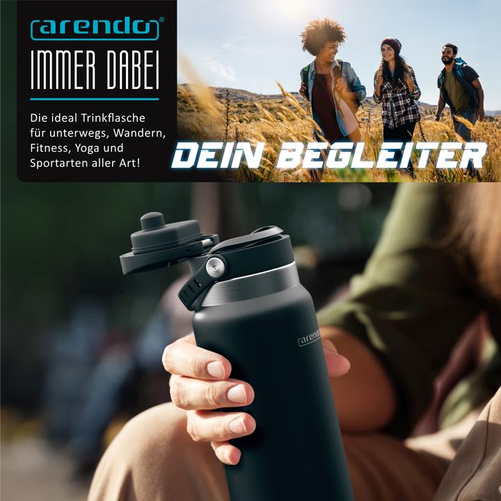 Produktbild Arendo Isolierflasche auslaufsichere Thermoflasche 1L, Edelstahl Trinkflasche 1000ml BPA-frei für Unterwegs (1 l)