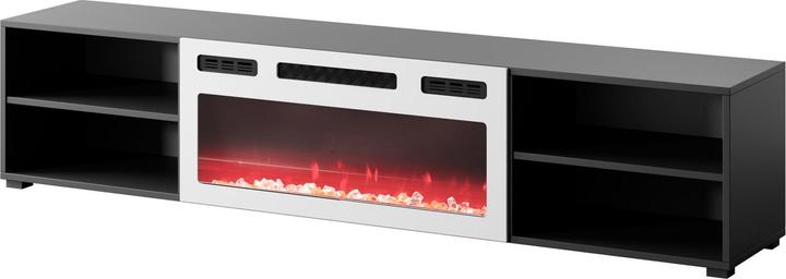 Actual product image Cama RTV cabinet POLO 180x33x39 black + fireplace white (180 x 33 x 39 cm)