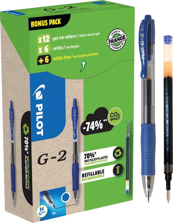 Immagine prodotto Pilot G-2 Gel Greenpack 12 penne + 12 refill Medium (Blu, 12 x)