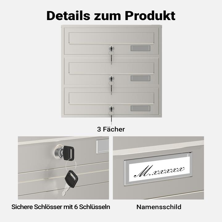 Actual product image Wiltec 3-post letterbox system stainless steel 512x270x1150mm Postal mailbox