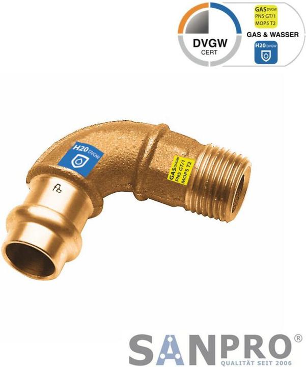 Produktbild Sanpro CUPRESSK Pressfitting 90° Winkel - Bogen mit Aussengewinde V 15 - 1/2" (Pressverbindung)