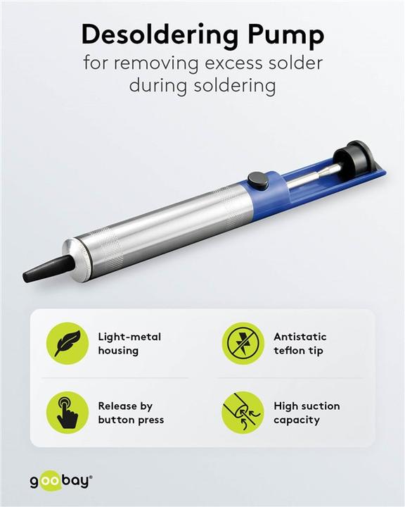 Actual product image Goobay Desoldering pump light metal housing with Teflon tip HQ (Desoldering tip)