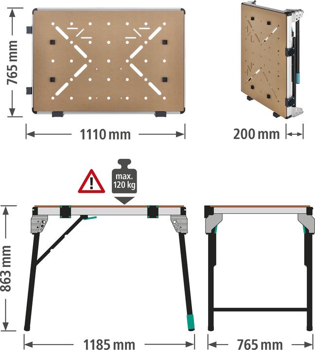 Produktbild wolfcraft 1 MASTER work 1600 Arbeitstisch (111 cm, 76.50 cm)