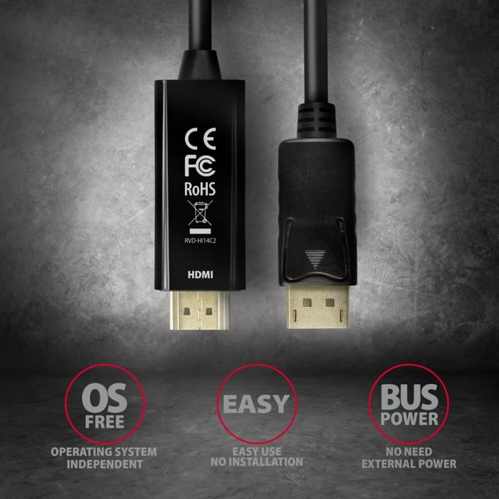 Produktbild Axagon RVD-HI14C2 DisplayPort zu HDMI Adapterkabel, 4K/30 Hz, 180 cm lang (1.80 m, DisplayPort, 1.4b)