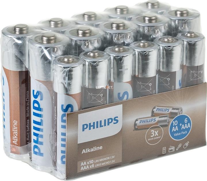 Image du produit Philips LR036A16F/10 Piles alcalines jetables 10xAA 6xAAA (16 pcs, AAA, AA)