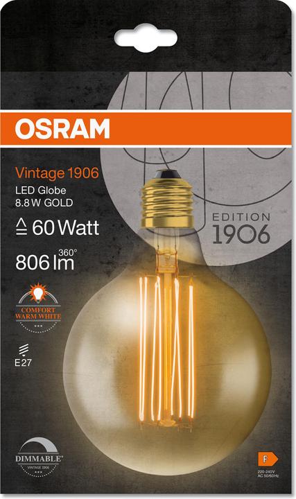 Immagine prodotto Osram Vintage 1906 LED DIM 60 8,8 W/2200 K E27 (E27, 8.80 W, 806 lm, 1 x, F)