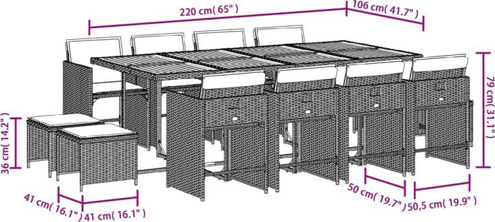 Produktbild vidaXL Garten Essgruppe (220 x 106 x 73 cm)