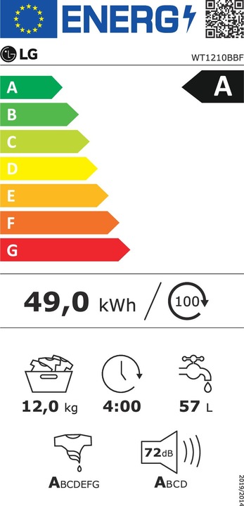 Energie-Label LG Waschturm Wt1210bbf