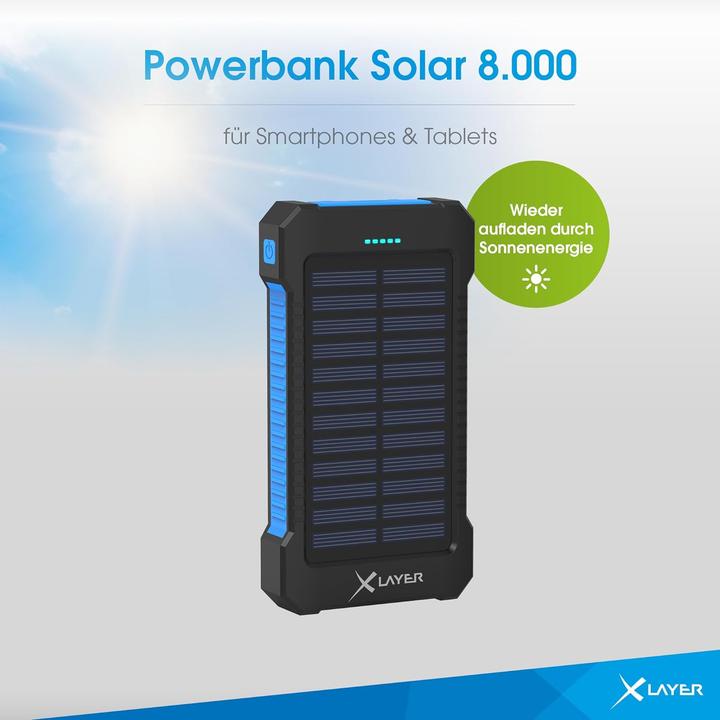 Produktbild Xlayer Powerbank PLUS Solar Black/Blue 8000mAh (8000 mAh, 5 W, 29.60 Wh)