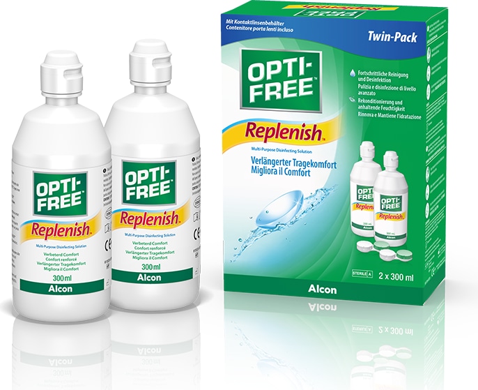 Immagine prodotto Opti Free Replenish, soluzione per la cura delle lenti a contatto, 2x300 ml (Tutto in Uno soluzione, 600 ml)