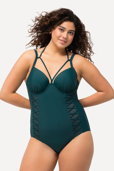 Image du produit Ulla Popken Maillot de bain à nouer sur la nuque. Bonnets souples avec armatures. Matière recyclée (56)