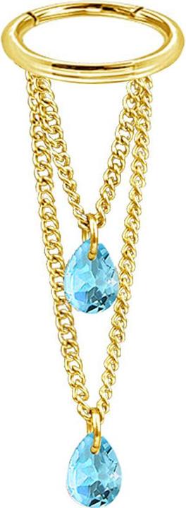 Image du produit Star Piercing Micro anneau segment pliable plaqué or pendentif horizontal deux chaînes deux cristaux ovales aqua (Acier chirurgical 316L, sans laiton)
