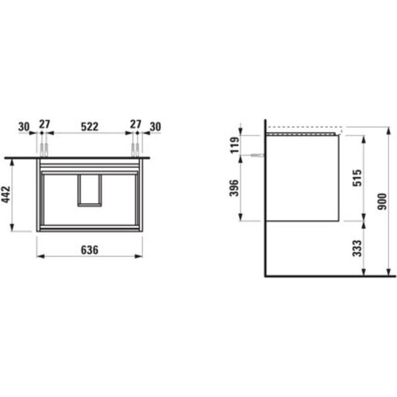 Thumbnail - Laufen, Waschbeckenunterschrank, Lani für Lua Waschtischunterbau, 2 Schubladen, SoftClose, 635x515x445mm, H403542112 (63...
