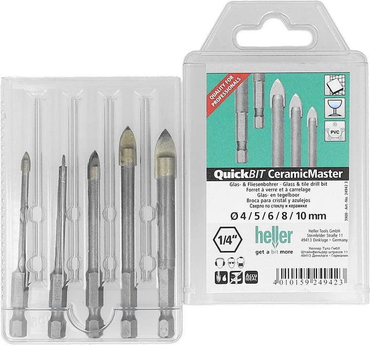 Produktbild Heller Glas- und Fliesenbohrer-Set 5t (10 mm, 4 mm, 5 mm, 6 mm, 8 mm)