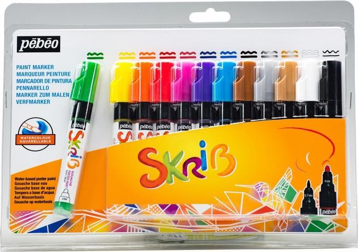 Actual product image Pebeo Skrib Paint Marker Gouache Set 12 Markers Rainbow (Multicoloured, 0.70 mm, 12 x)