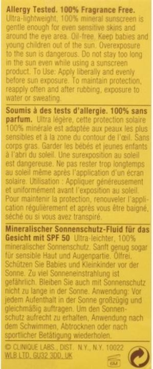 Image du produit Clinique Mineral (Crème solaire visage, SPF 50, 30 ml, 150 g)