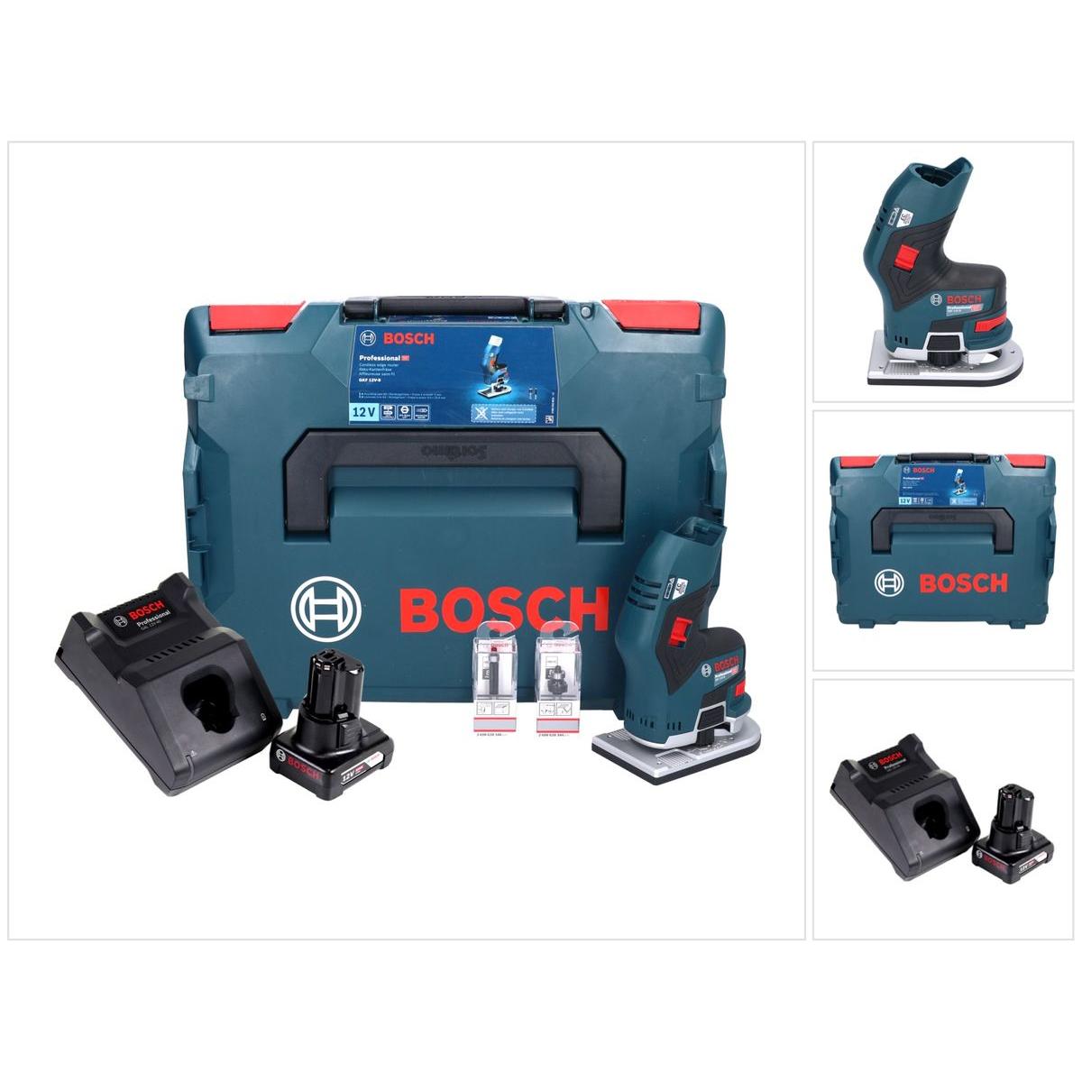 Bosch Professional, Fräse, Bosch GKF 12V-8 Professional Akku Kantenfräse 12V + 1x Akku 6,0 Ah + Ladegerät + L-Boxx