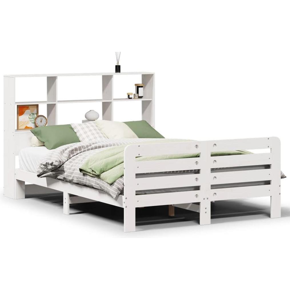 VidaXL, Bett, Massivholzbett Holzbett Bett Doppelbett Bettgestell Weiss 135x190cm Kiefer (135 x 190 cm)