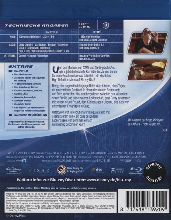 Image du produit Ratatouille (Blu-ray, 2007, Allemand, Italien, Anglais)