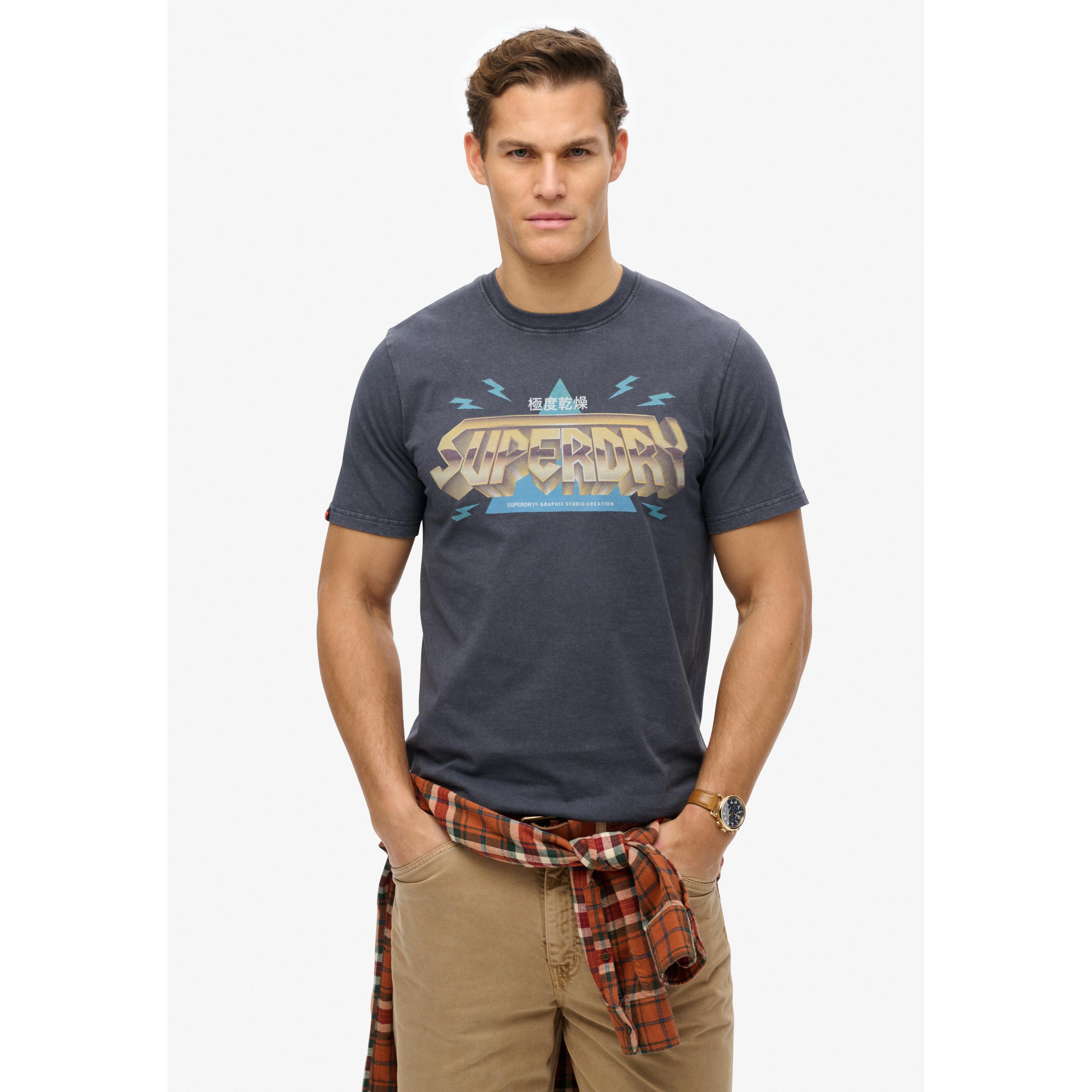 Thumbnail - Superdry, Herren, Shirt, Lässiges T-Shirt mit Rockband-Logo, Grau, (S)